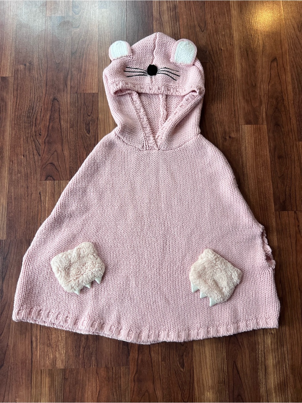 H&M Girls 6-8Y Pink Mouse Hooded Knit Poncho Cape Animal Costume